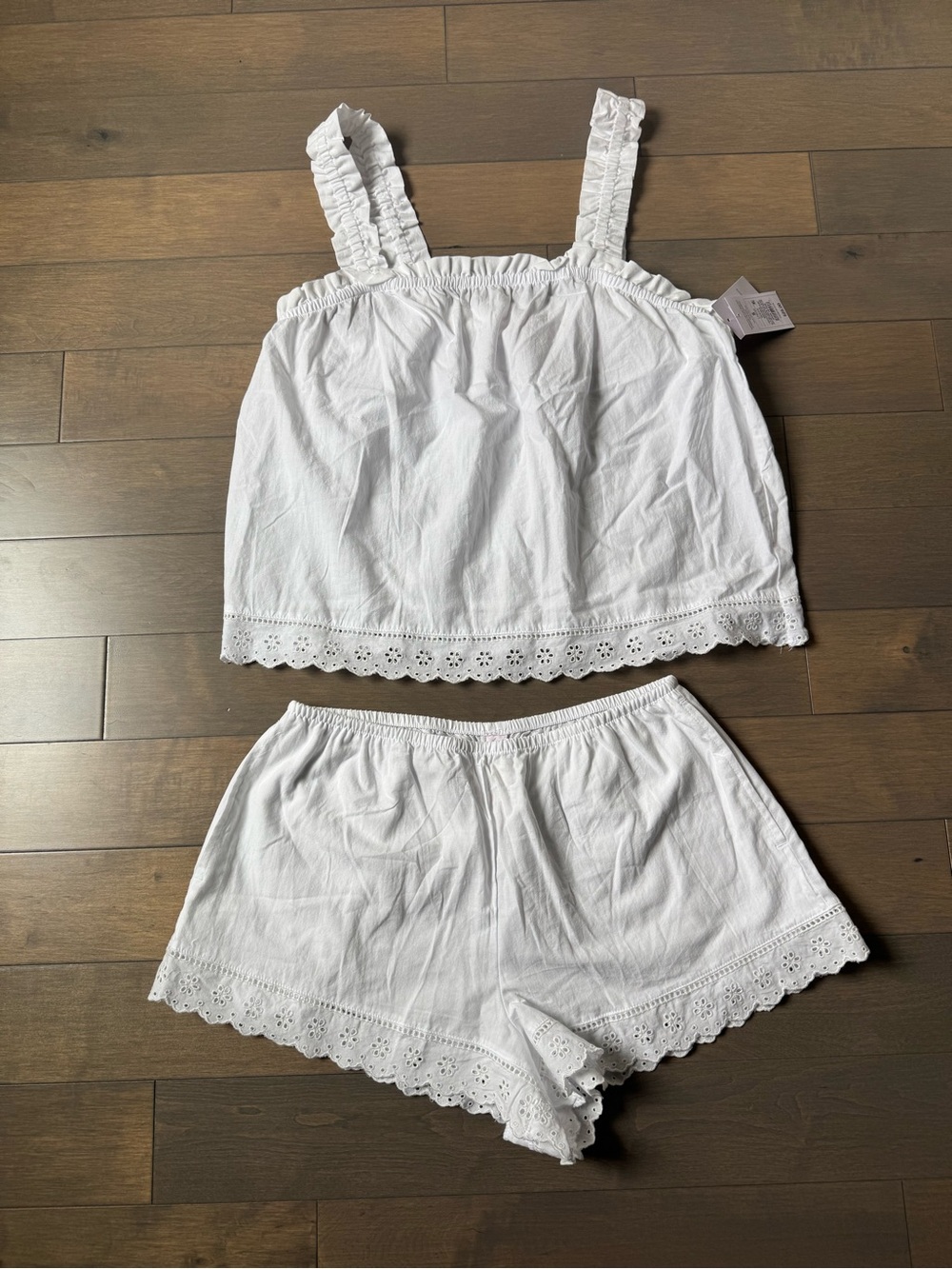 Womens Cotton Blend Eyelet Tank Top and Shorts Pajama Set Auden